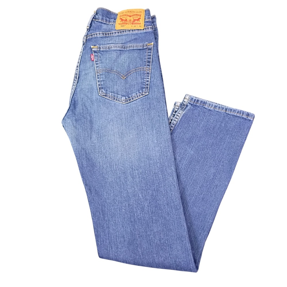Levis 505 Regular Fit Straight Leg Mens Blue Jeans 32x34 Fits 31x32 Medium Wash